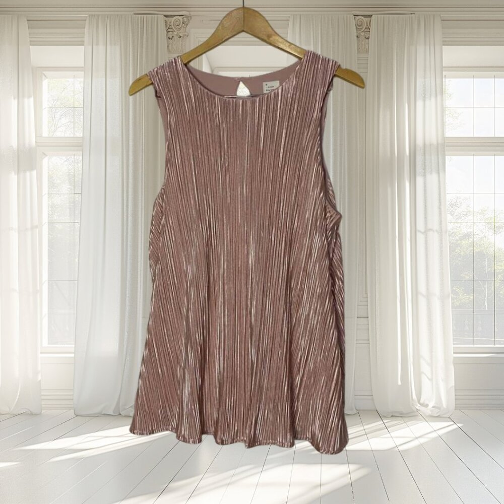 NWT A New Day Blush Pink Pleated Swing Top Sleeveless Keyhole Back Large - Picture 4 of 15